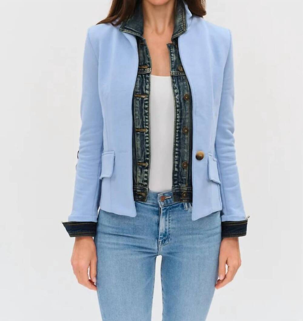 NEW SIX/FIFTY veronica mixed media blazer in sky mist
